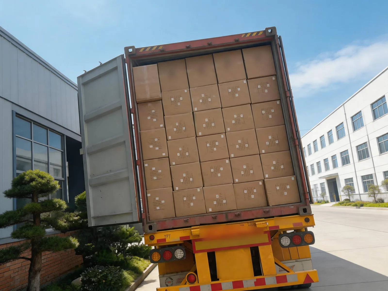 Full container loaded with kids shoe cartons for export